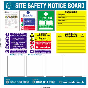 MTX Contracts Site Safety SS-1026 Site Safety Fire Action First Aid Risk 1250x1250mm